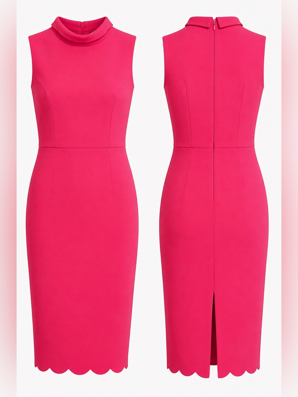 Alexia Admor Barbiecore Pink Scalloped Hem Sheath Dress XL Sleeveless Midi NWT